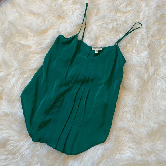 silence + noise Tops - Silence + Noise Green Silk Pleated Camisole
